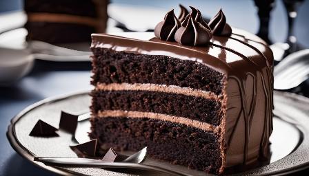 Food photography, Chocolate cake, in a luxurious Michelin kitchen style, studio lighting, depth of field, ultra detailed